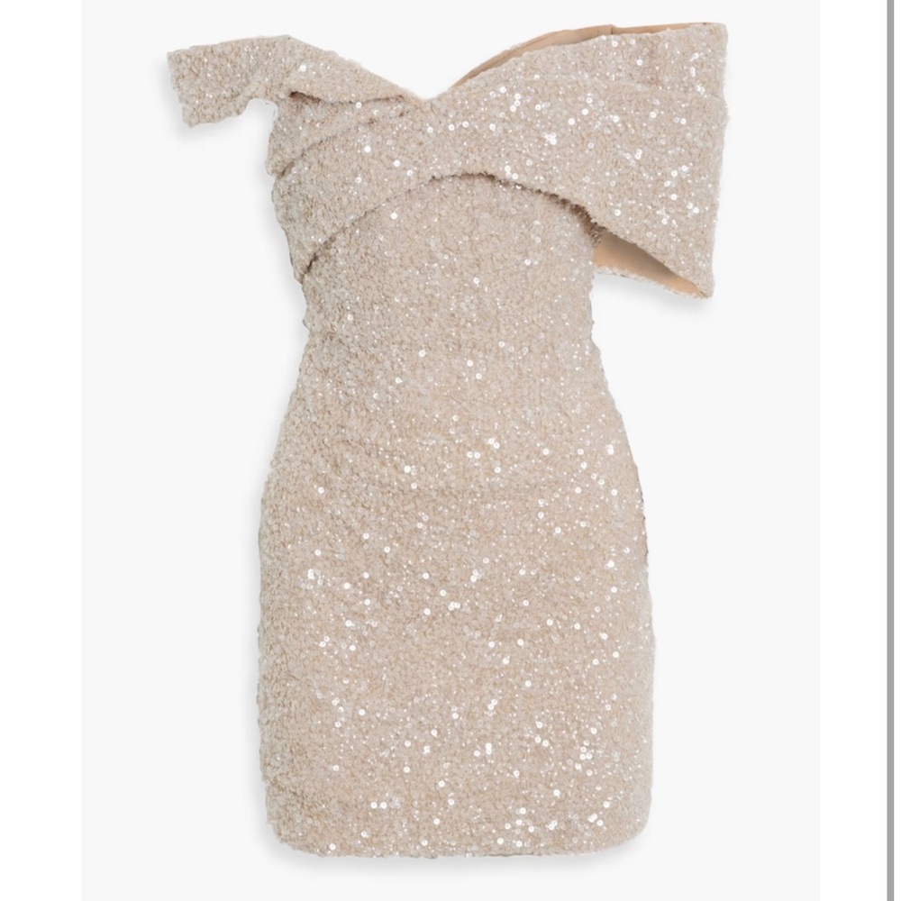 Mirella Off Shoulder Sequin Cocktail Dress (Nude/Neutral) by Rachel Gilbert